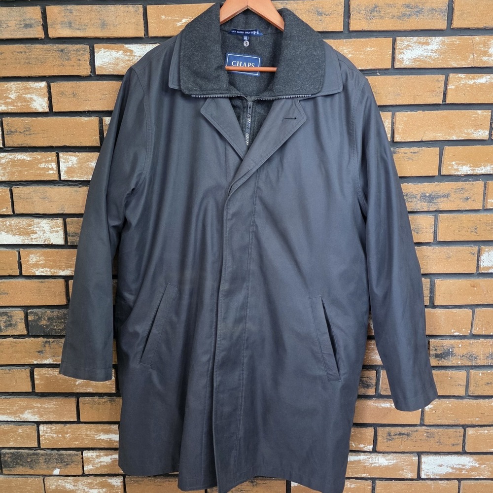 Chaps Mens 44L Black Wool‎ Blend 2 In 1 Overcoat Removable Liner Business Casual